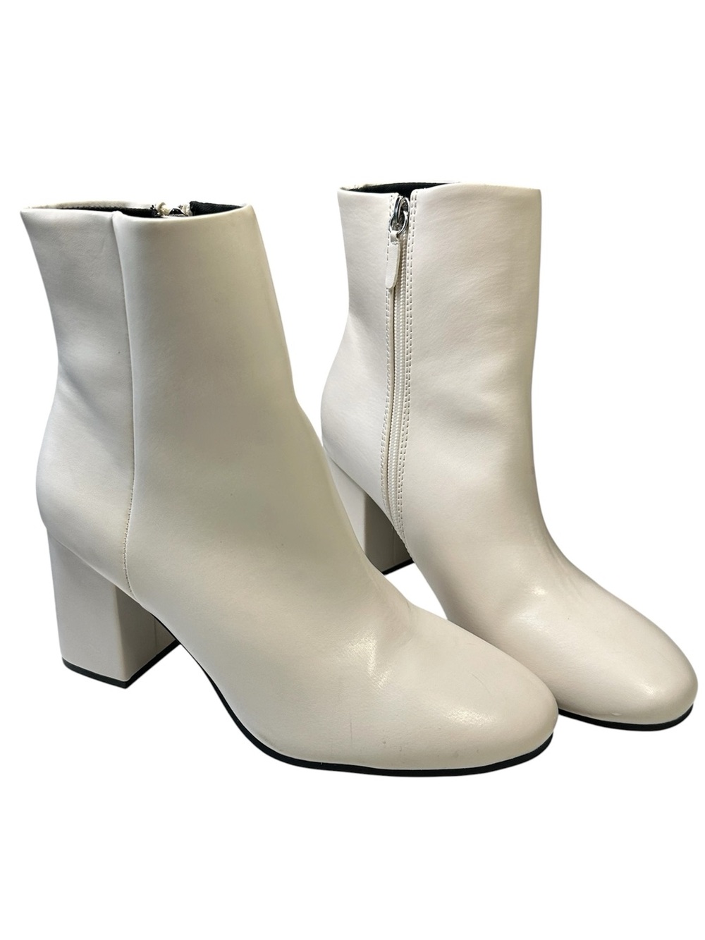 Altar'd State White Block Heel Ankle Boots Ivory Zip Booties Size 8.5